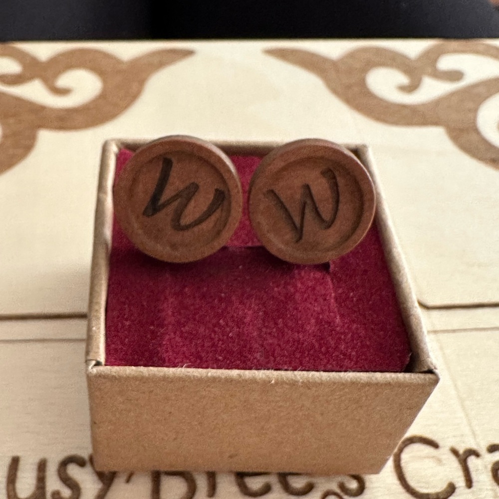 Wooden Initial “W” Earrings